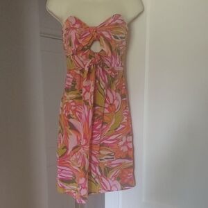 Alice & Trixie Strapless Dress - Pink, Orange and Green Floral - Size XS